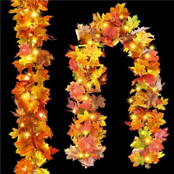 2PCS Fall Garland with Light, Fall Leaves Decor Garland Lights 40 LED - Picture 1 of 7